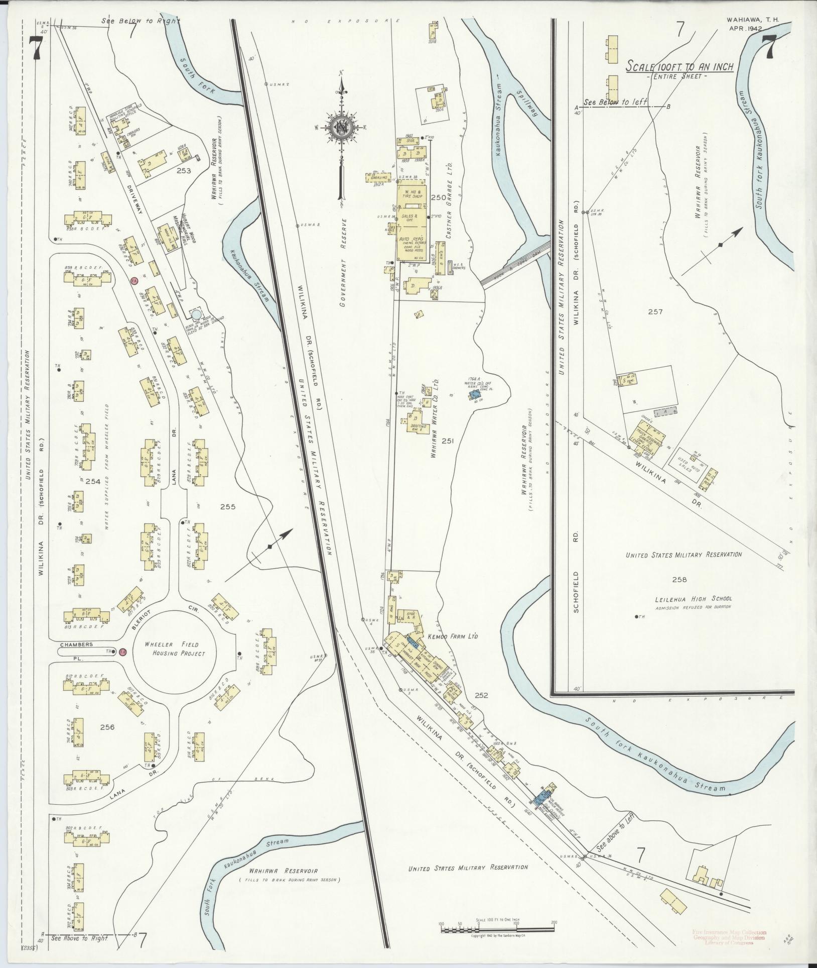 Sanborn Fire Insurance Map from Wahiawa, Honolulu County, Hawaii (1942), Sheet #0007 - Historic Sanborn Fire Insurance Map Print, vintage old map wall art, antique decor, genealogy gift, Hawaii Hawaii map
