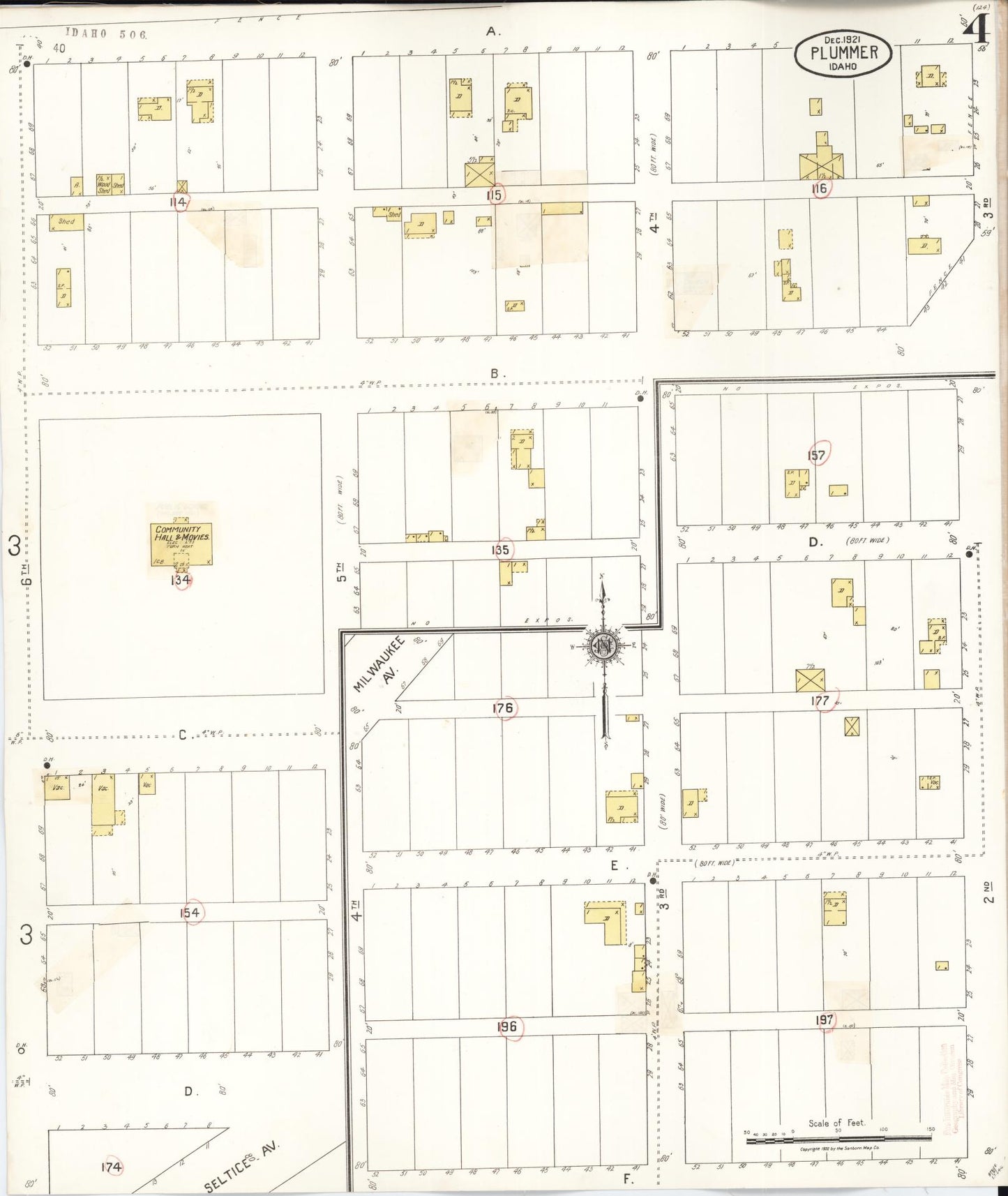 Sanborn Fire Insurance Map from Plummer, Benewah County, Idaho (1928), Sheet #0004 - Complete Map Set gallery image, historic Sanborn map, vintage wall art, Idaho Idaho