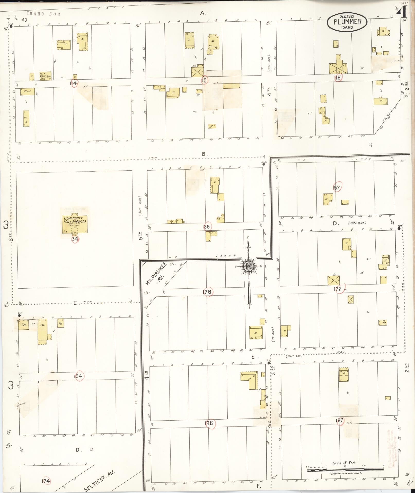 Sanborn Fire Insurance Map from Plummer, Benewah County, Idaho (1928), Sheet #0004 - Complete Map Set gallery image, historic Sanborn map, vintage wall art, Idaho Idaho