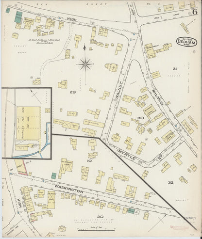 Sanborn Fire Insurance Map from Dedham, Norfolk County, Massachusetts (1885), Sheet #0006 - Complete Map Set gallery image, historic Sanborn map, vintage wall art, Massachusetts Massachusetts