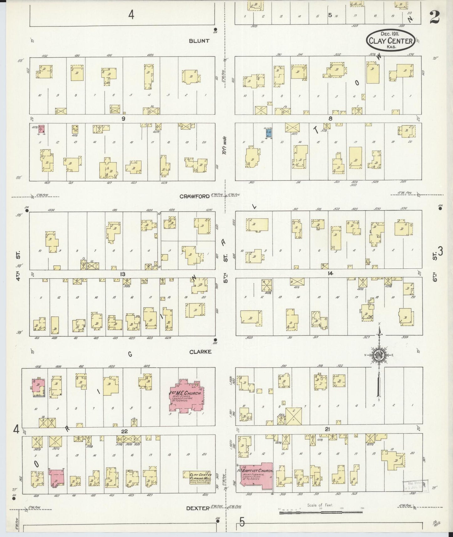 Sanborn Fire Insurance Map from Clay Center, Clay County, Kansas (1911), Sheet #0002 - Historic Sanborn Fire Insurance Map Print, vintage old map wall art, antique decor, genealogy gift, Kansas Kansas map