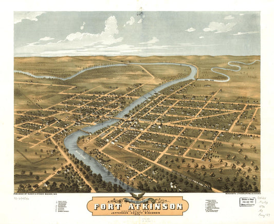 Bird's eye view of Fort Atkinson, Jefferson County, Wisconsin 1870. (1870) – Historic Bird’s-Eye View Panorama Print