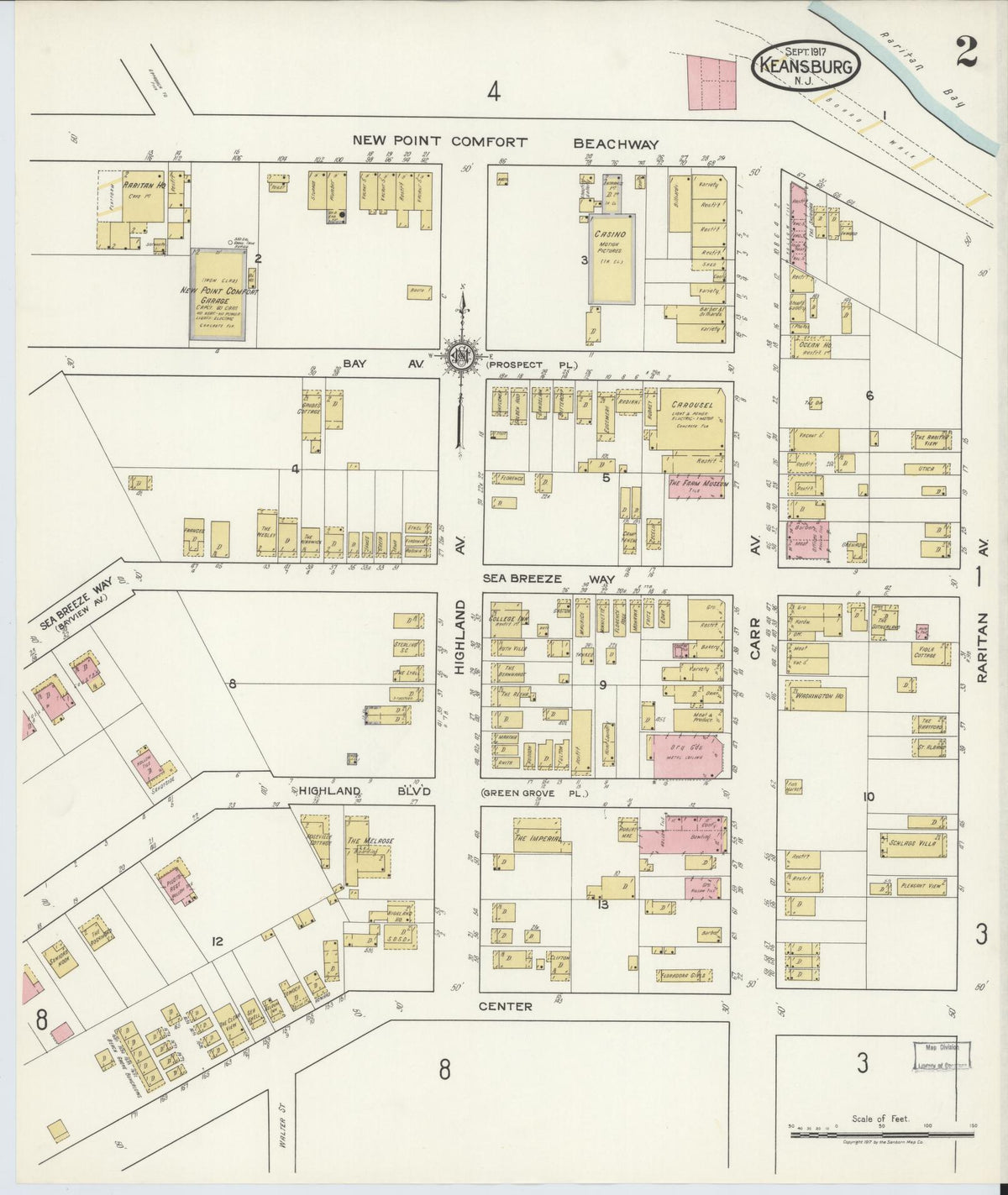 Sanborn Fire Insurance Map from Keansburg, Monmouth County, New Jersey (1917), Sheet #0002 - Complete Map Set gallery image, historic Sanborn map, vintage wall art, New Jersey New Jersey
