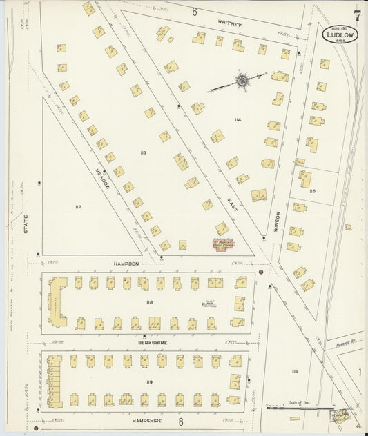 Sanborn Fire Insurance Map from Ludlow, Hampden County, Massachusetts (1911), Sheet #0007 - Historic Sanborn Fire Insurance Map Print, vintage old map wall art, antique decor, genealogy gift, Massachusetts Massachusetts map