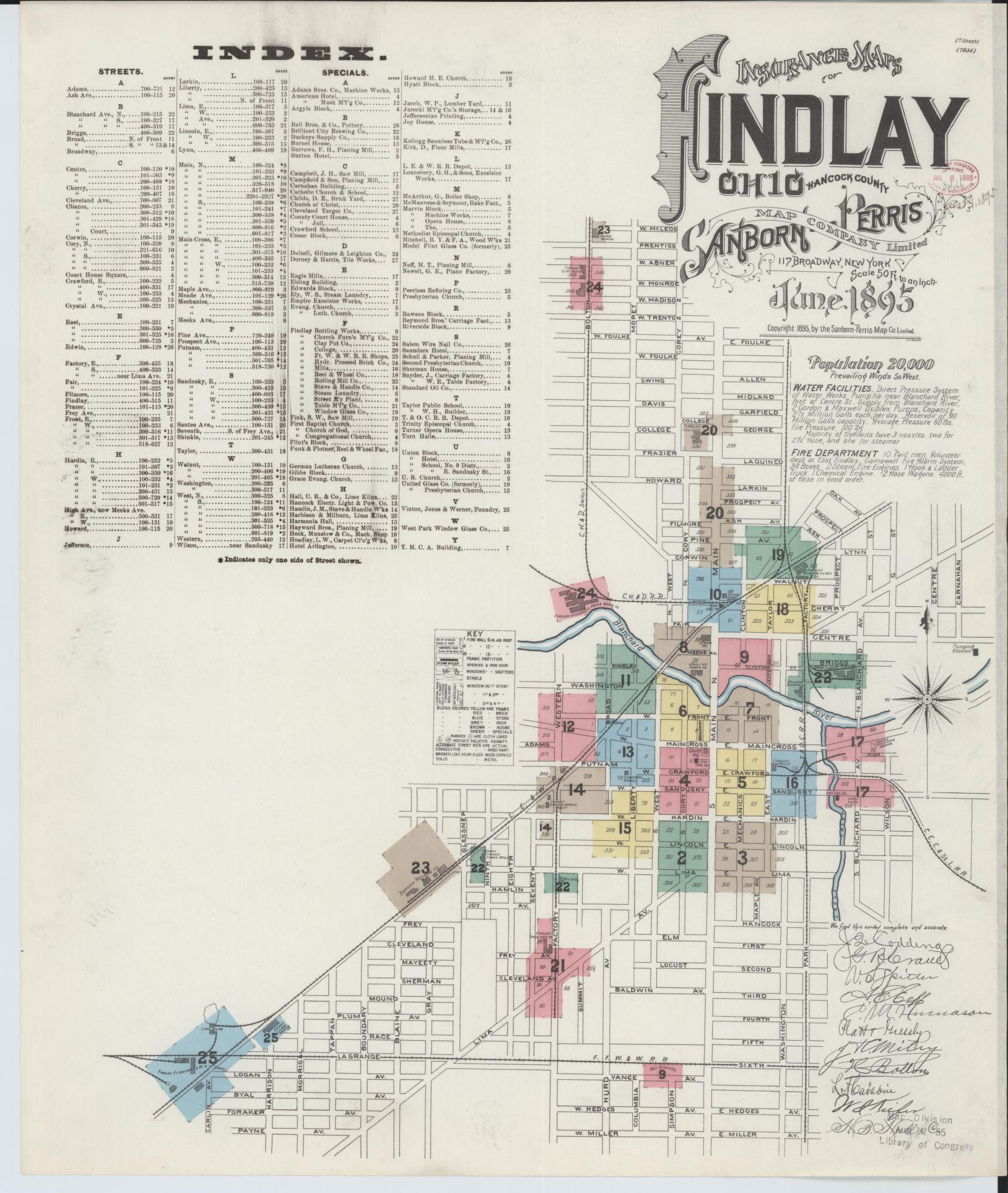 Sanborn Fire Insurance Map from Findlay, Hancock County, Ohio (1895), Sheet #0001 - Complete Map Set gallery image, historic Sanborn map, vintage wall art, Ohio Ohio