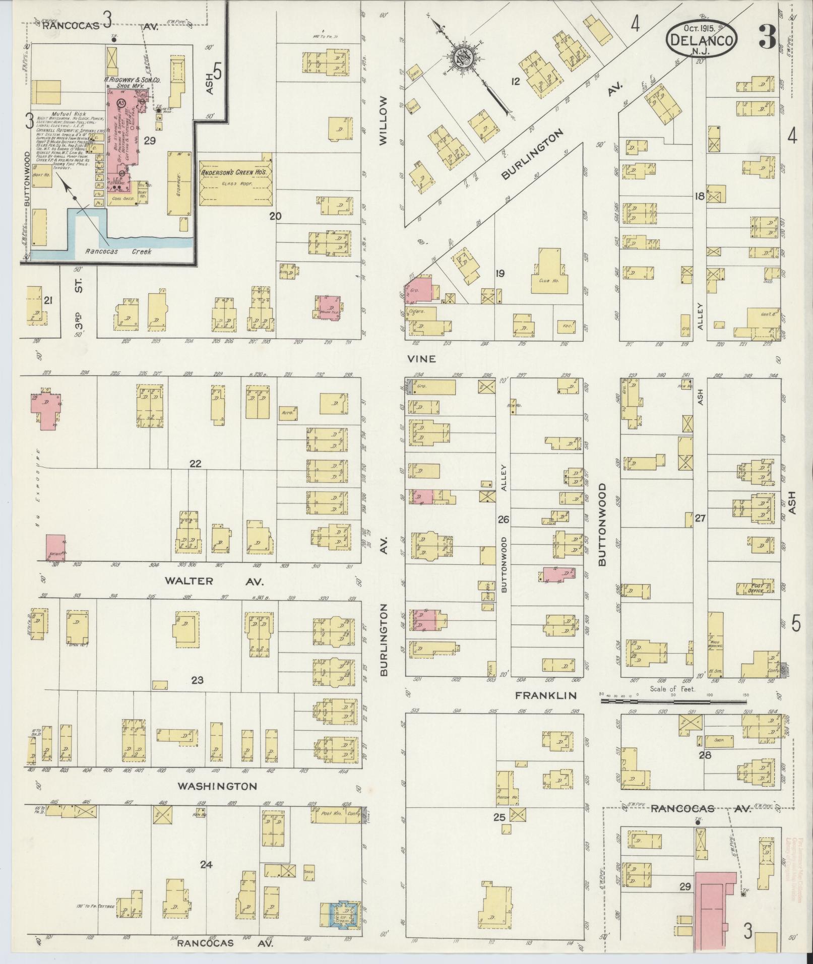 Sanborn Fire Insurance Map from Delanco, Burlington County, New Jersey (1915), Sheet #0003 - Complete Map Set gallery image, historic Sanborn map, vintage wall art, New Jersey New Jersey