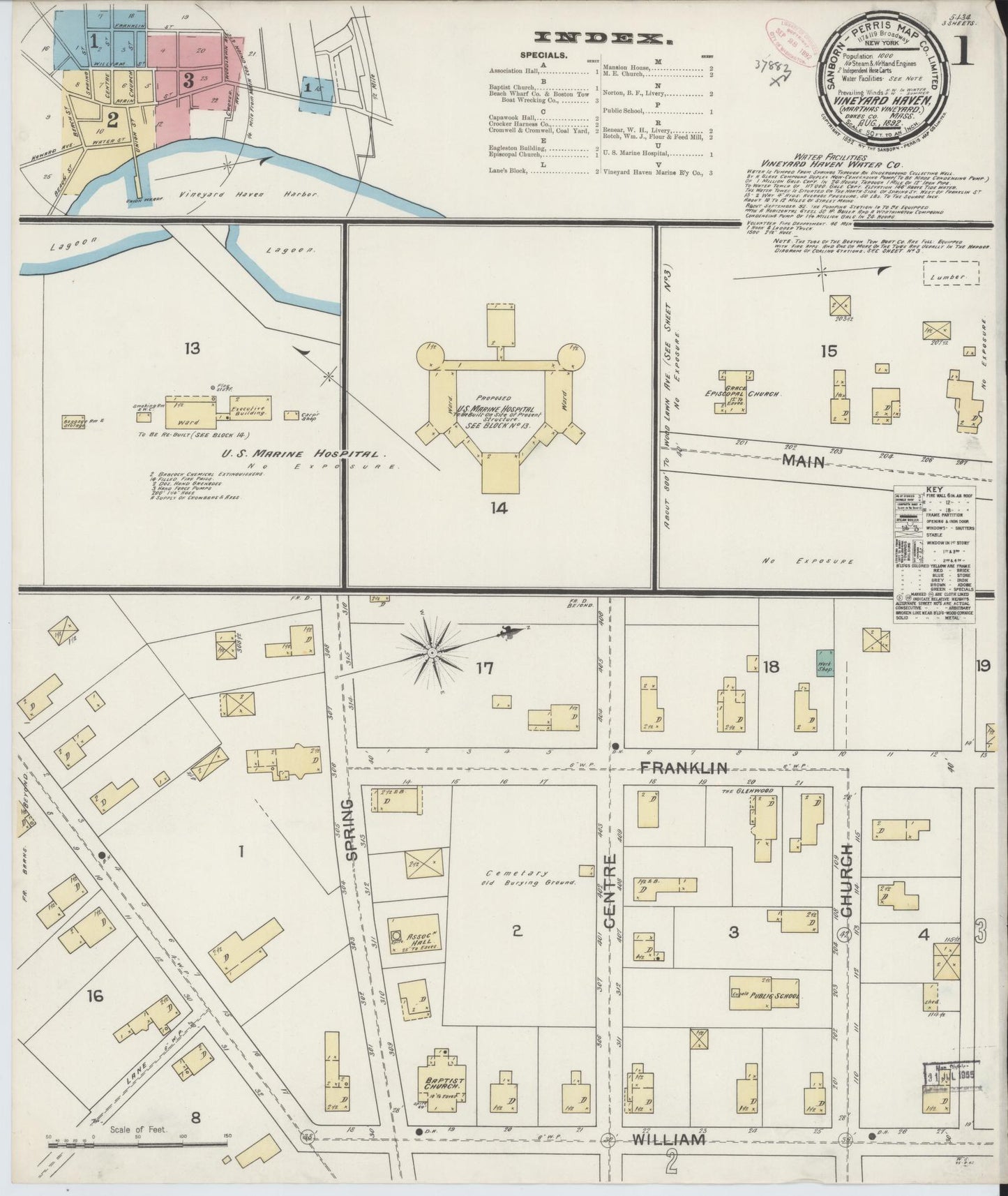 Sanborn Fire Insurance Map from Vineyard Haven, Dukes County, Massachusetts (1892), Sheet #0001 - Complete Map Set gallery image, historic Sanborn map, vintage wall art, Massachusetts Massachusetts