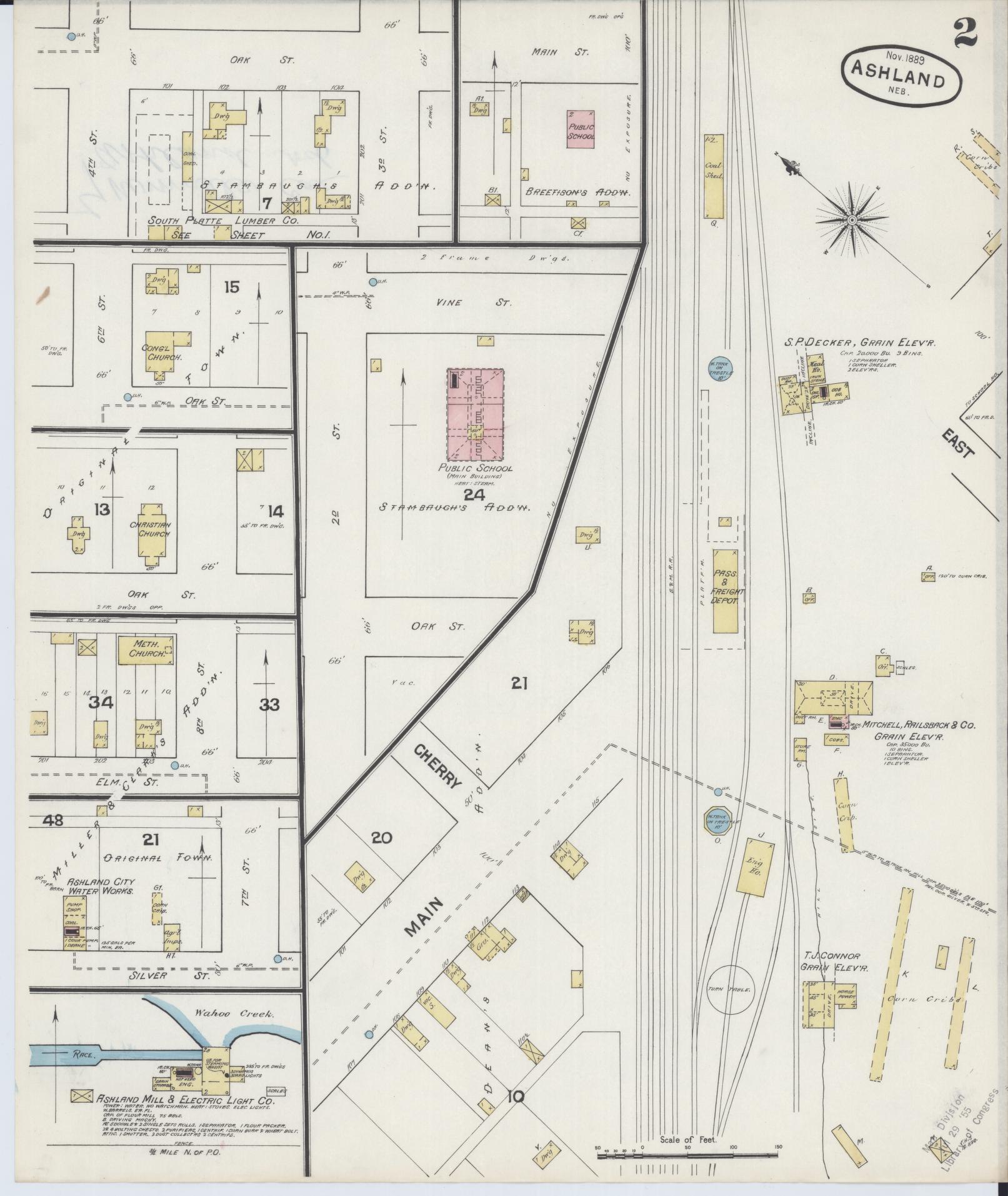 Sanborn Fire Insurance Map from Ashland, Saunders County, Nebraska (1889), Sheet #0002 - Historic Sanborn Fire Insurance Map Print, vintage old map wall art, antique decor, genealogy gift, Nebraska Nebraska map