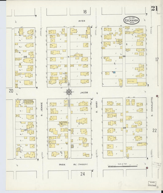 Sanborn Fire Insurance Map from Escanaba, Delta County, Michigan (1913), Sheet #0021 - Historic Sanborn Fire Insurance Map Print, vintage old map wall art, antique decor, genealogy gift, Michigan Michigan map
