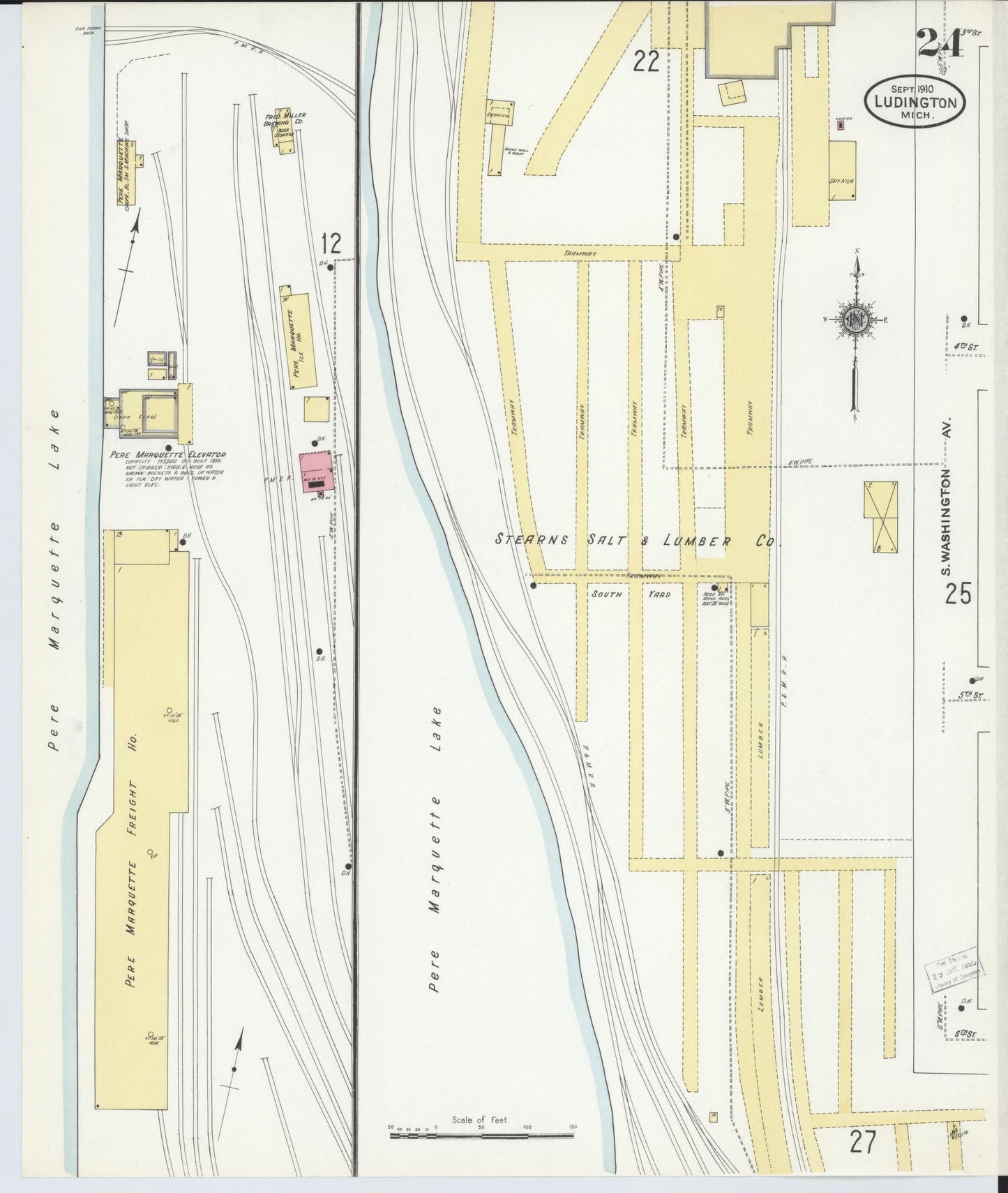 Sanborn Fire Insurance Map from Ludington, Mason County, Michigan (1910), Sheet #0024 - Complete Map Set gallery image, historic Sanborn map, vintage wall art, Michigan Michigan
