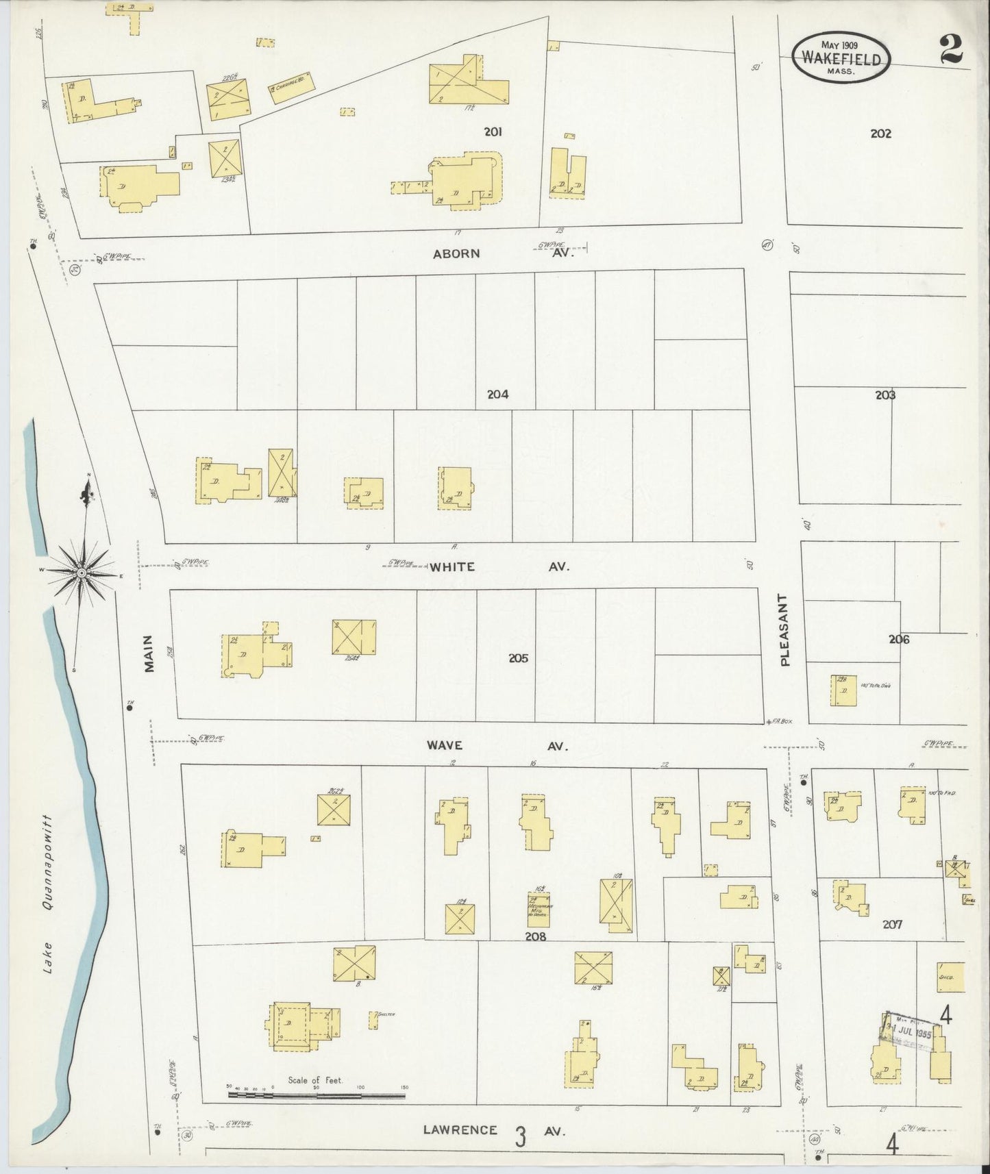 Sanborn Fire Insurance Map from Wakefield, Middlesex County, Massachusetts (1909), Sheet #0002 - Complete Map Set gallery image, historic Sanborn map, vintage wall art, Massachusetts Massachusetts