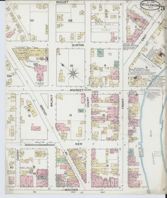 Sanborn Fire Insurance Map from Mount Clemens, Macomb County, Michigan (1888), Sheet #0003 - Historic Sanborn Fire Insurance Map Print, vintage old map wall art, antique decor, genealogy gift, Michigan Michigan map