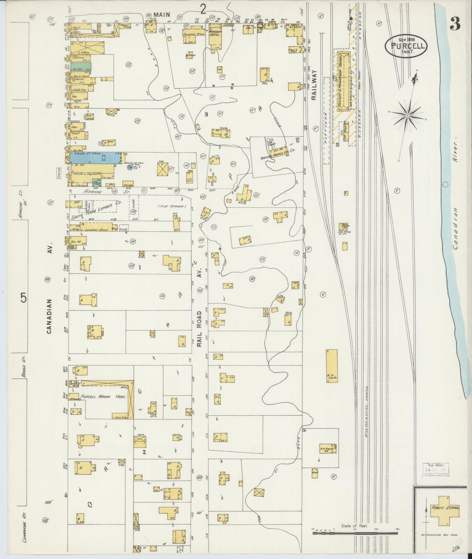 Sanborn Fire Insurance Map from Purcell, McClain County, Oklahoma (1898), Sheet #0003 - Complete Map Set gallery image, historic Sanborn map, vintage wall art, Oklahoma Oklahoma
