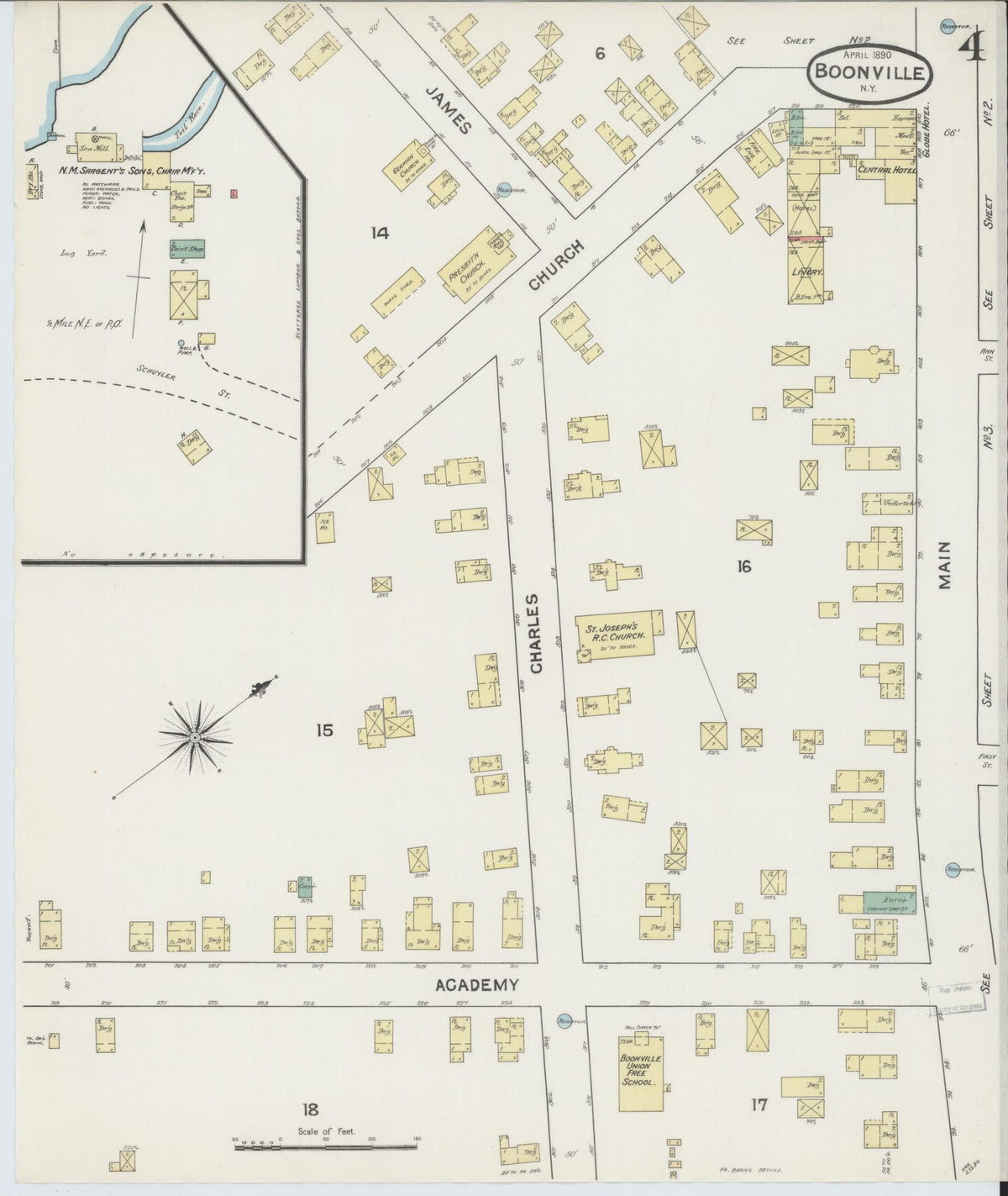 Sanborn Fire Insurance Map from Boonville, Oneida County, New York (1890), Sheet #0004 - Historic Sanborn Fire Insurance Map Print, vintage old map wall art, antique decor, genealogy gift, New York New York map