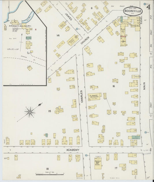 Sanborn Fire Insurance Map from Boonville, Oneida County, New York (1890), Sheet #0004 - Historic Sanborn Fire Insurance Map Print, vintage old map wall art, antique decor, genealogy gift, New York New York map