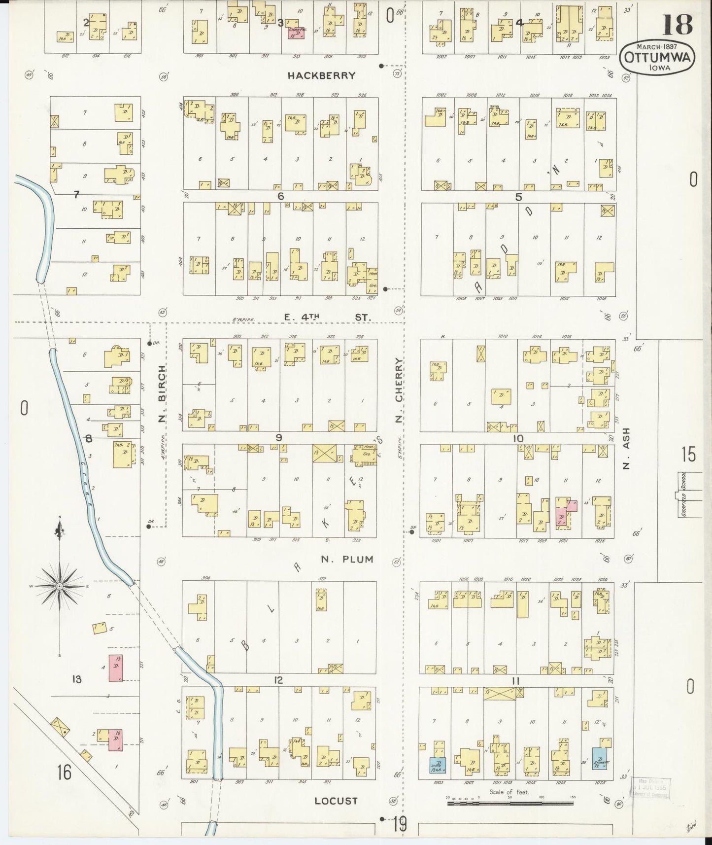 Sanborn Fire Insurance Map from Ottumwa, Wapello County, Iowa (1897), Sheet #0018 - Historic Sanborn Fire Insurance Map Print, vintage old map wall art