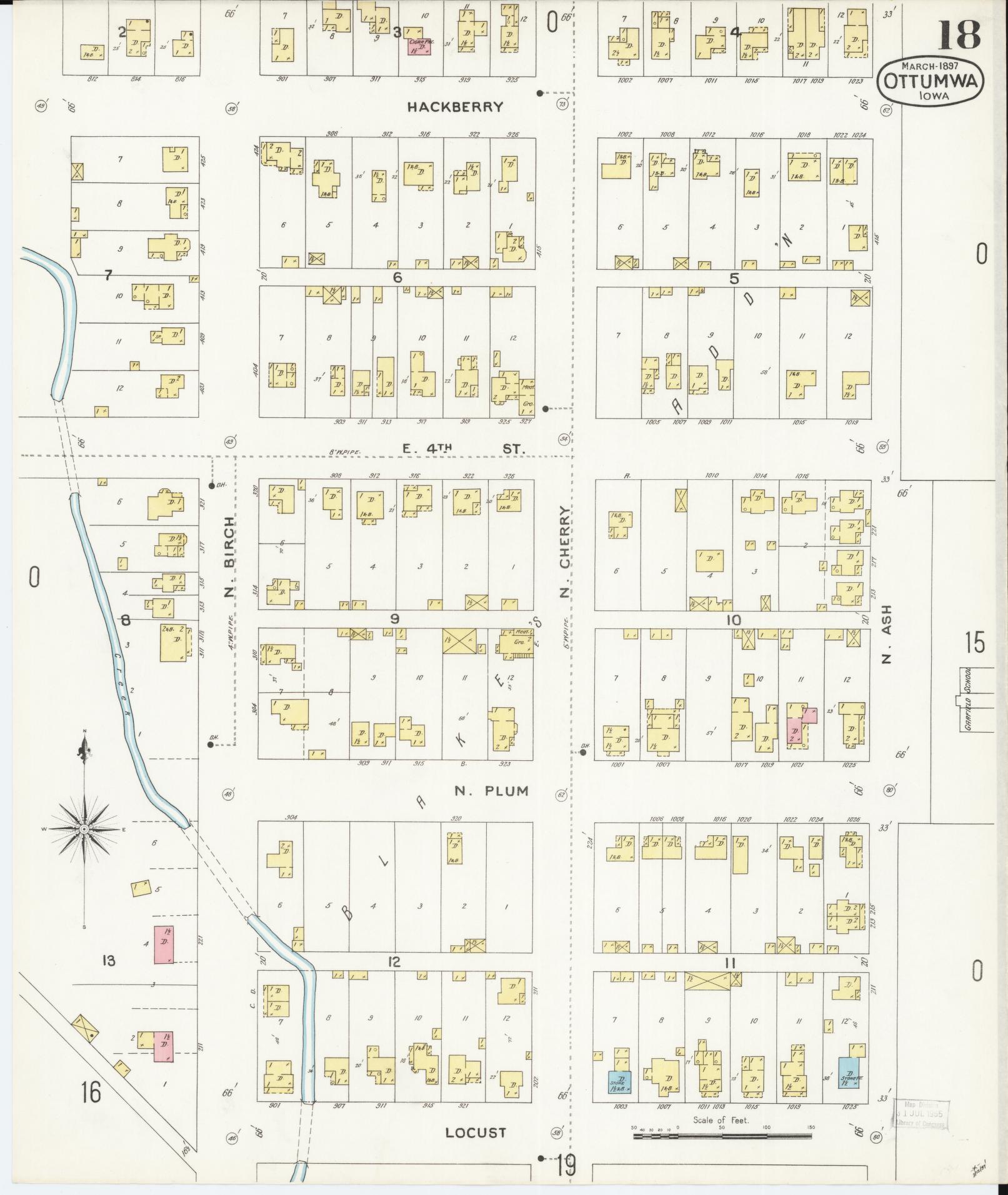 Sanborn Fire Insurance Map from Ottumwa, Wapello County, Iowa (1897), Sheet #0018 - Historic Sanborn Fire Insurance Map Print, vintage old map wall art