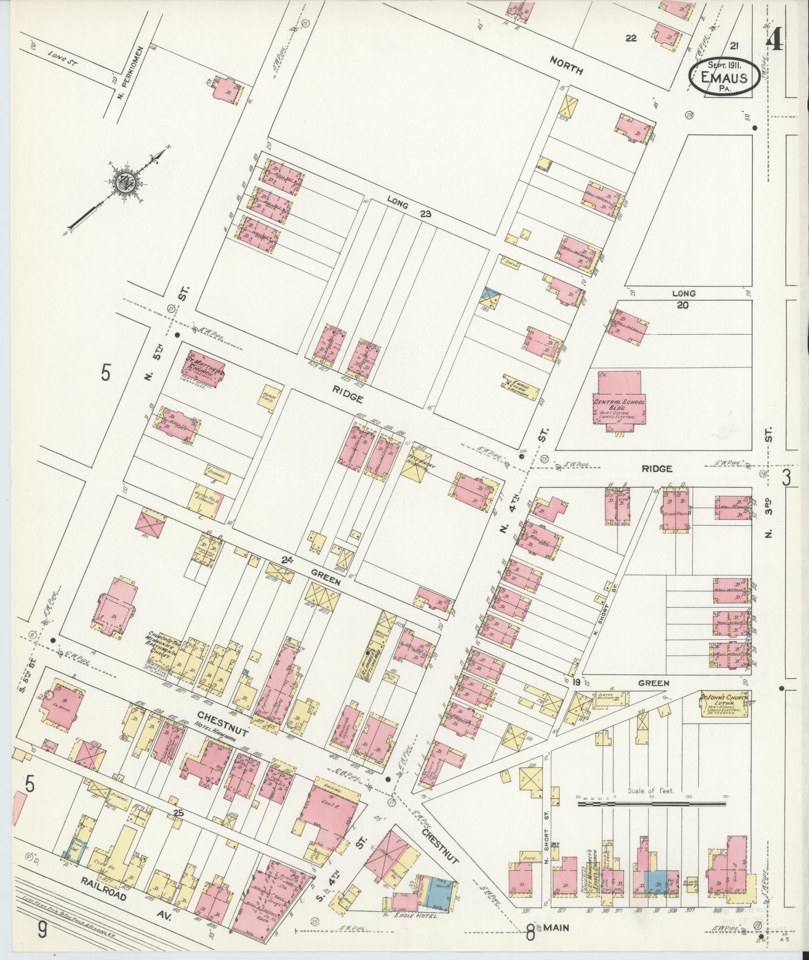 Sanborn Fire Insurance Map from Emaus, Lehigh County, Pennsylvania (1911), Sheet #0004 - Historic Sanborn Fire Insurance Map Print, vintage old map wall art, antique decor, genealogy gift, Pennsylvania Pennsylvania map