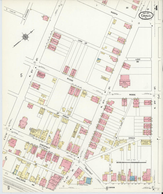 Sanborn Fire Insurance Map from Emaus, Lehigh County, Pennsylvania (1911), Sheet #0004 - Historic Sanborn Fire Insurance Map Print, vintage old map wall art, antique decor, genealogy gift, Pennsylvania Pennsylvania map