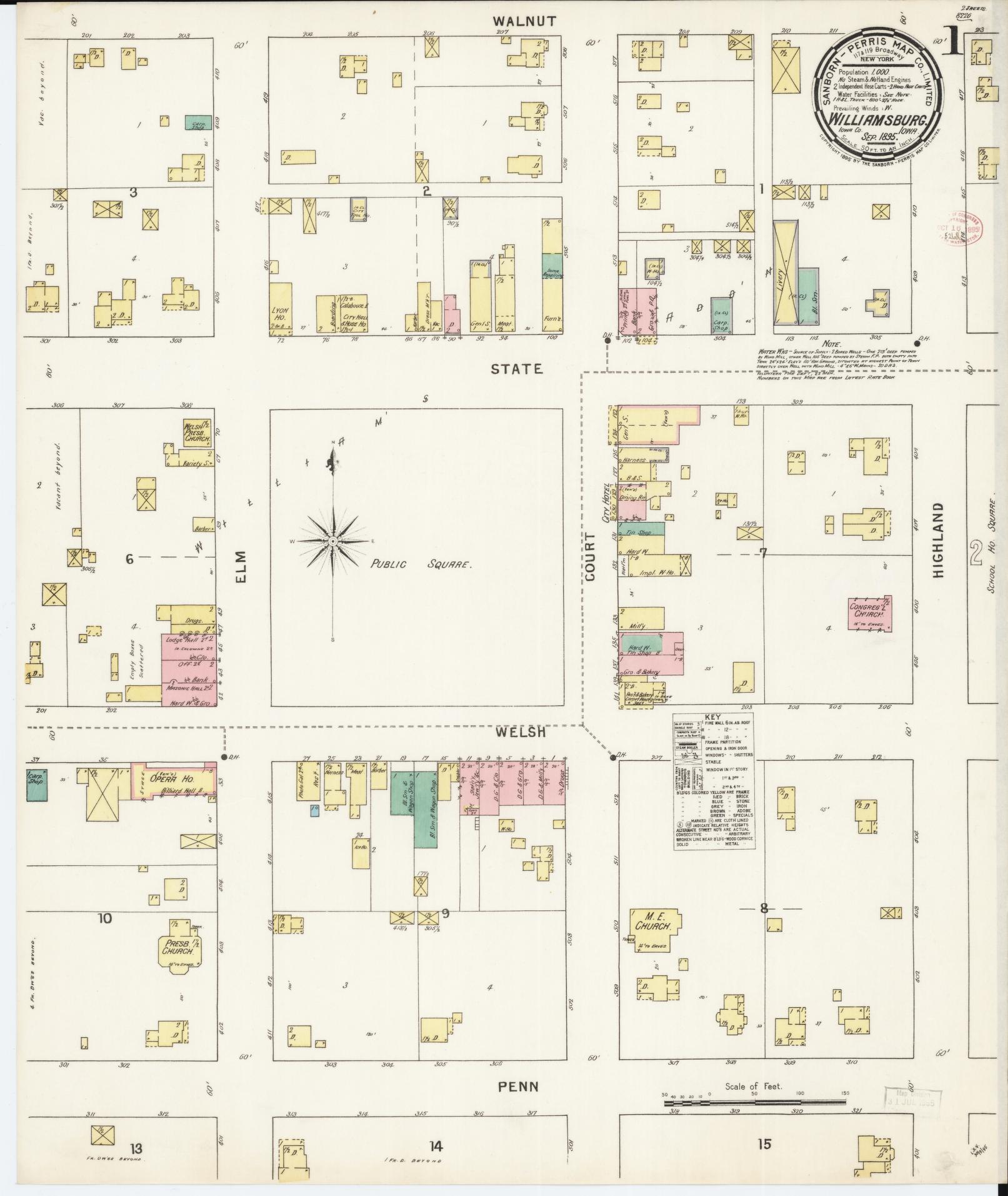 Sanborn Fire Insurance Map from Williamsburg, Iowa County, Iowa (1895), Sheet #0001 - Historic Sanborn Fire Insurance Map Print
