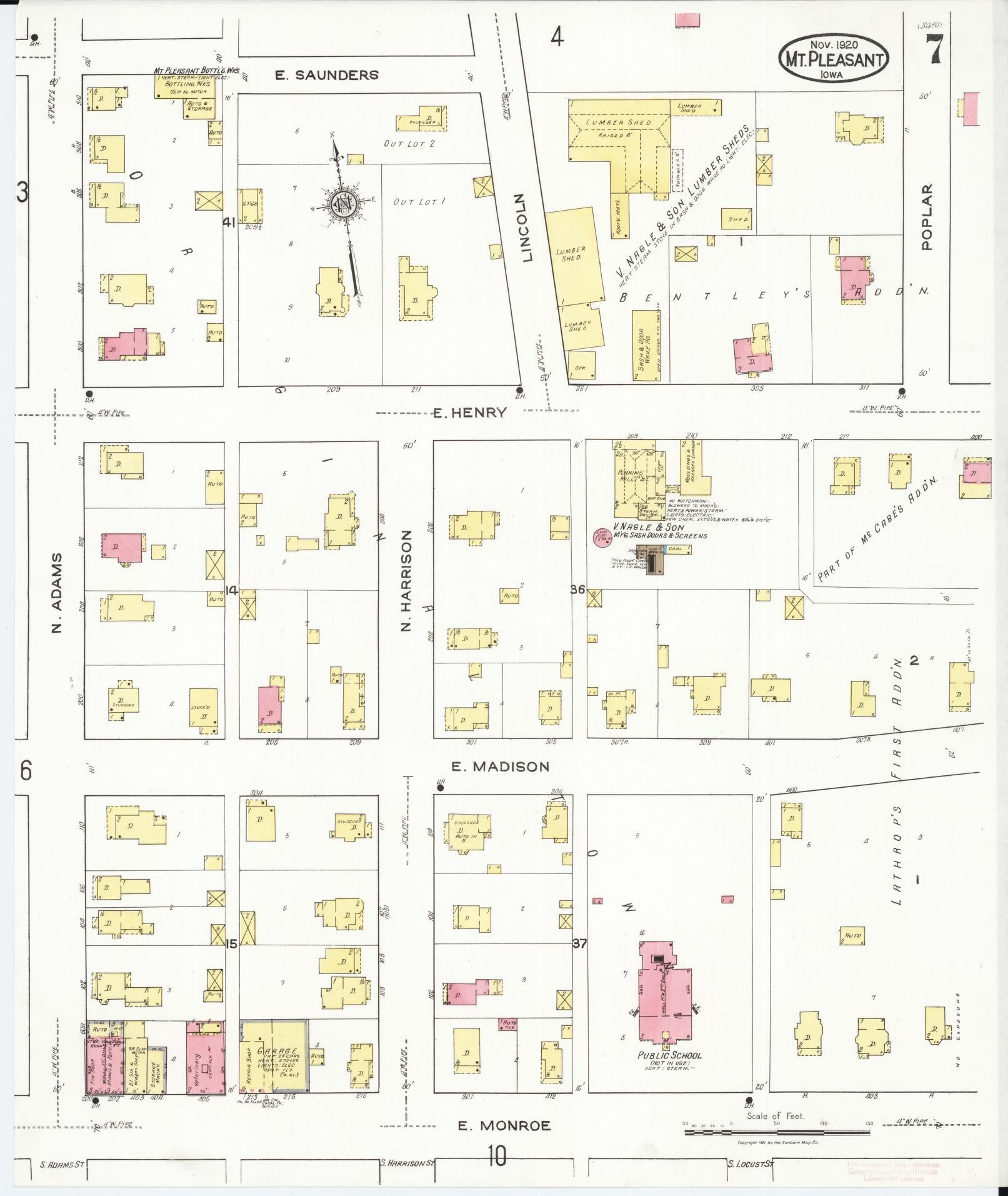 Sanborn Fire Insurance Map from Mount Pleasant, Henry County, Iowa (1920), Sheet #0007 - Historic Sanborn Fire Insurance Map Print