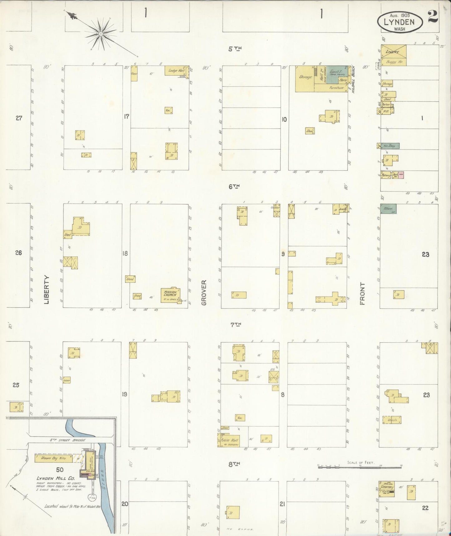 Sanborn Fire Insurance Map from Lynden, Whatcom County, Washington (1903), Sheet #0002 - Historic Sanborn Fire Insurance Map Print, vintage old map wall art, antique decor, genealogy gift, Washington Washington map