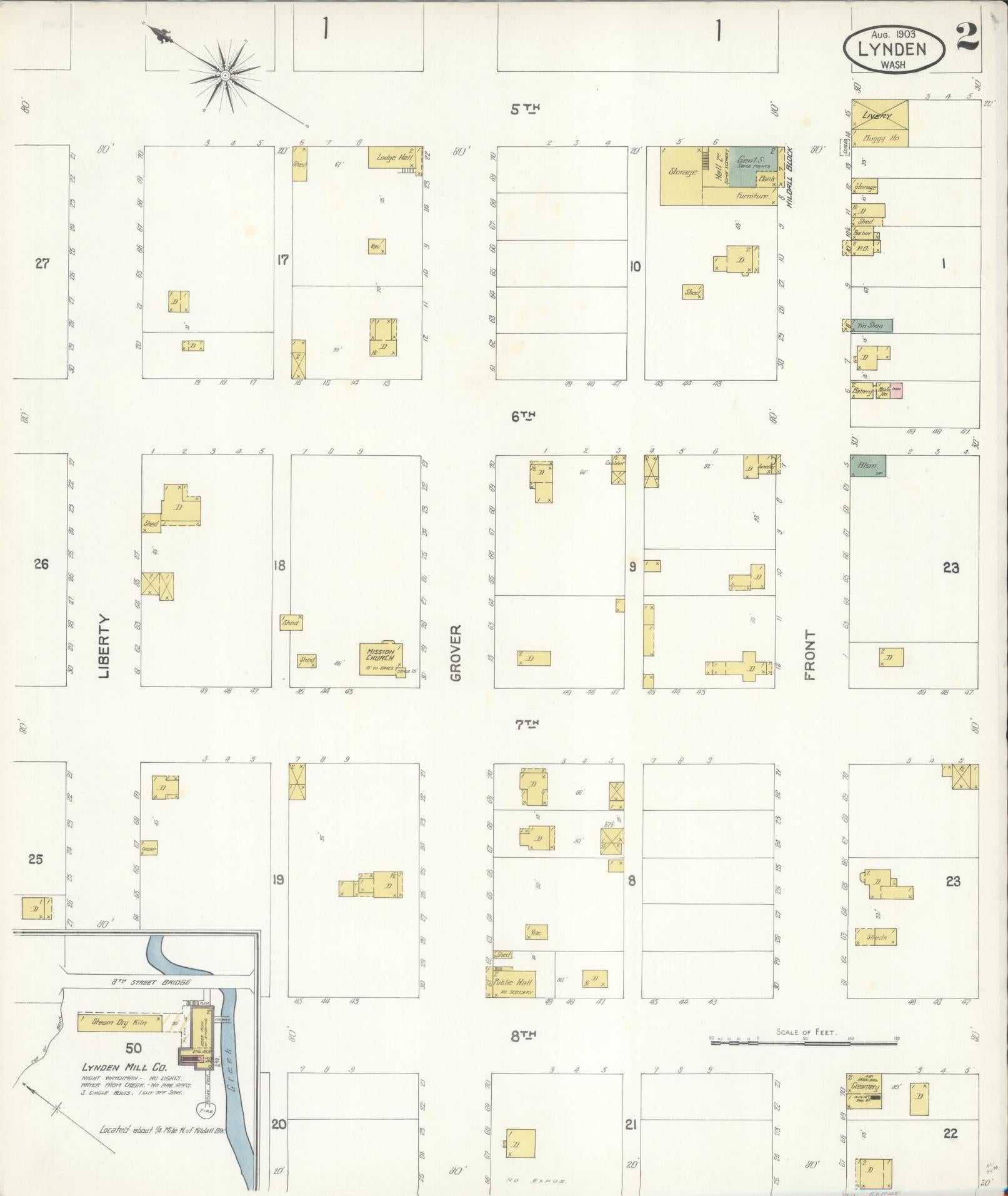 Sanborn Fire Insurance Map from Lynden, Whatcom County, Washington (1903), Sheet #0002 - Historic Sanborn Fire Insurance Map Print, vintage old map wall art, antique decor, genealogy gift, Washington Washington map