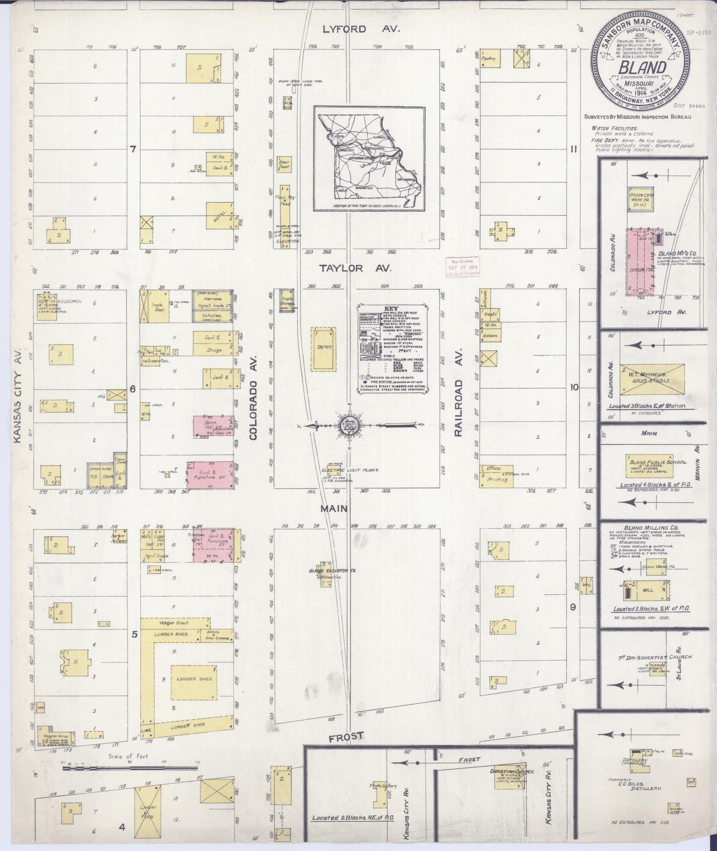 Sanborn Fire Insurance Map from Bland, Gasconade County, Missouri. (1914) – Historic Sanborn Fire Insurance Map Print
