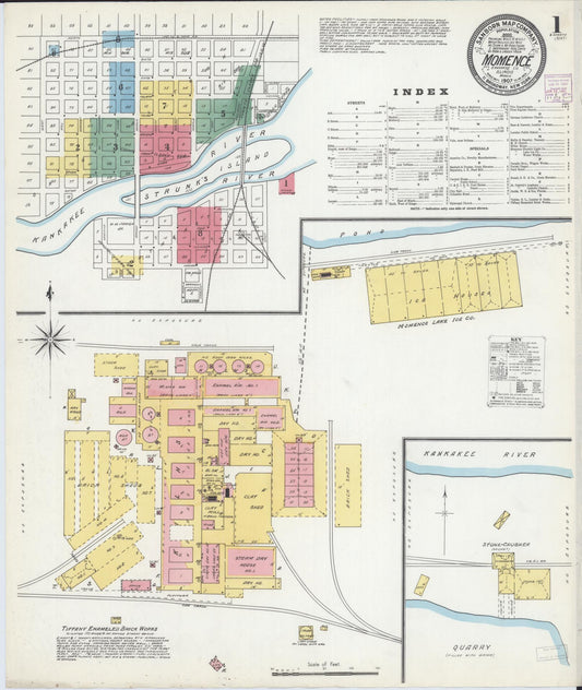 Sanborn Fire Insurance Map from Momence, Kankakee County, Illinois (1907), Sheet #0001 - Historic Sanborn Fire Insurance Map Print, vintage old map wall art, antique decor, genealogy gift, Illinois Illinois map