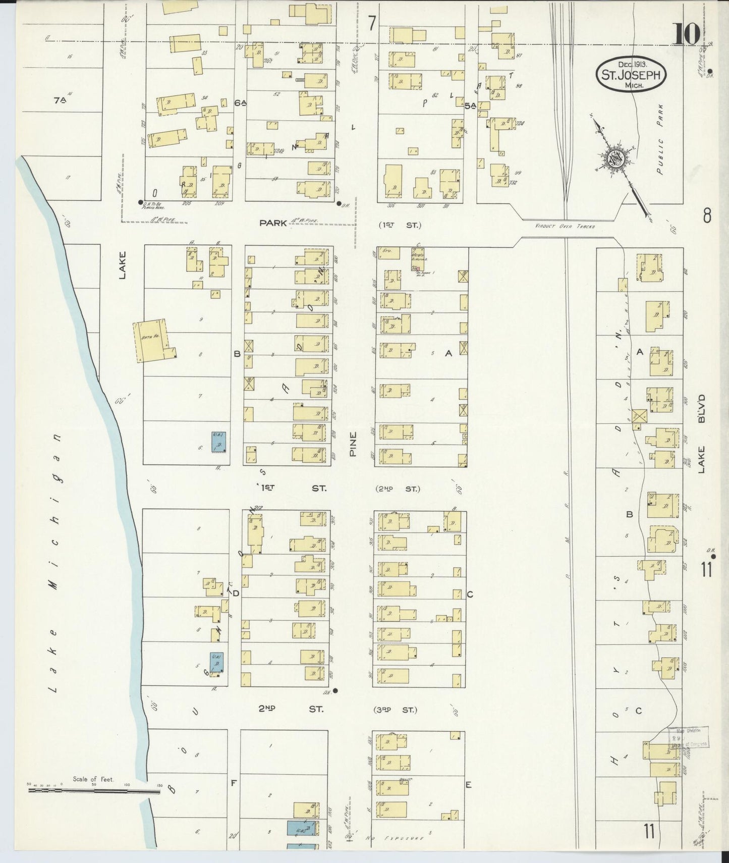 Sanborn Fire Insurance Map from Saint Joseph, Berrien County, Michigan (1913), Sheet #0010 - Complete Map Set gallery image, historic Sanborn map, vintage wall art, Michigan Michigan