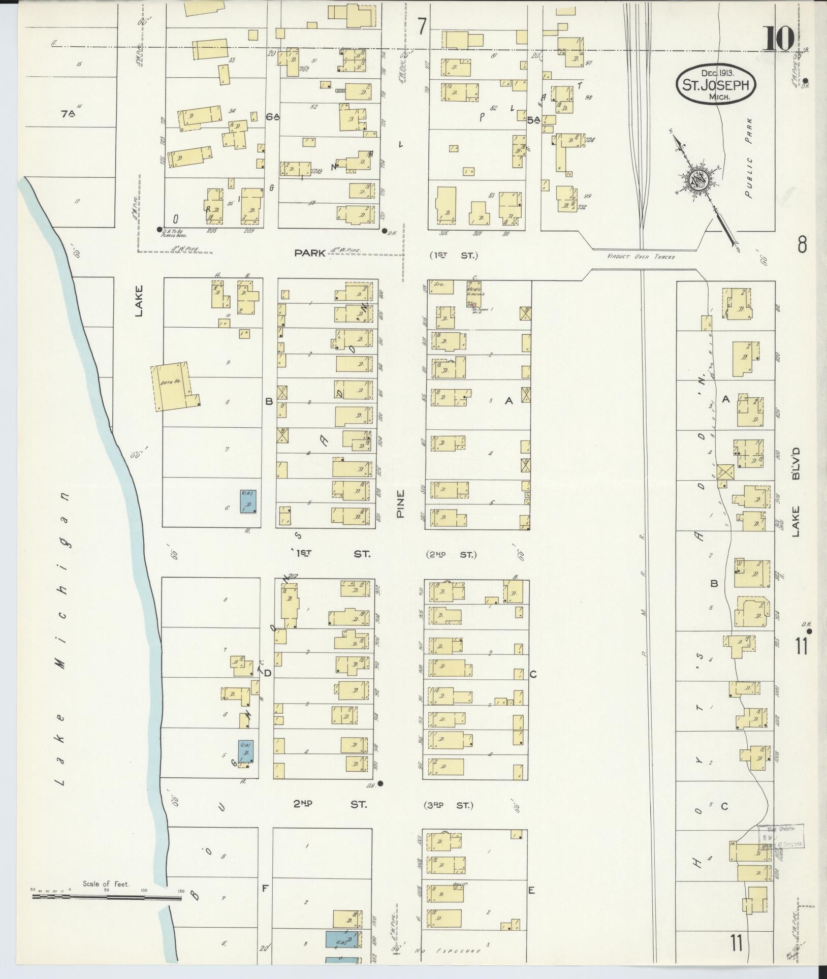 Sanborn Fire Insurance Map from Saint Joseph, Berrien County, Michigan (1913), Sheet #0010 - Complete Map Set gallery image, historic Sanborn map, vintage wall art, Michigan Michigan
