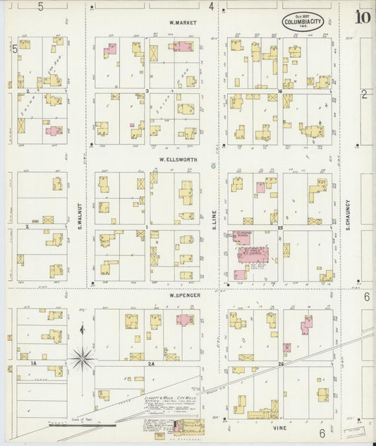 Sanborn Fire Insurance Map from Columbia City, Whitley County, Indiana (1897), Sheet #0010 - Historic Sanborn Fire Insurance Map Print, vintage old map wall art, antique decor, genealogy gift, Indiana Indiana map