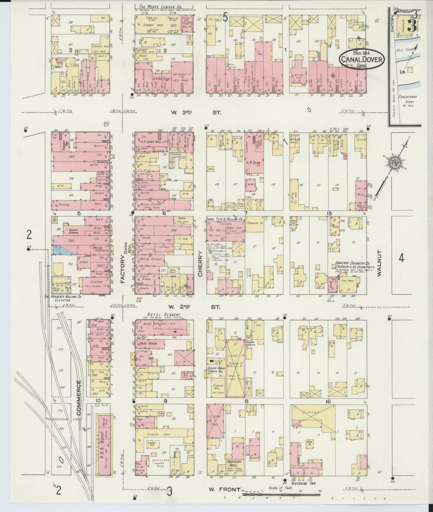 Sanborn Fire Insurance Map from Canal Dover, Tuscarawas County, Ohio (1914), Sheet #0003 - Historic Sanborn Fire Insurance Map Print, vintage old map wall art, antique decor, genealogy gift, Ohio Ohio map