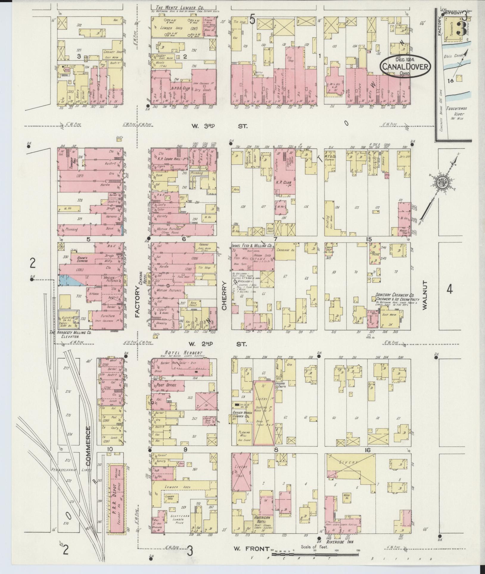 Sanborn Fire Insurance Map from Canal Dover, Tuscarawas County, Ohio (1914), Sheet #0003 - Historic Sanborn Fire Insurance Map Print, vintage old map wall art, antique decor, genealogy gift, Ohio Ohio map