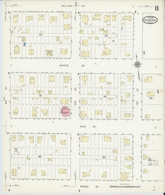Sanborn Fire Insurance Map from Duncan, Stephens County, Oklahoma (1914), Sheet #0008 - Historic Sanborn Fire Insurance Map Print, vintage old map wall art, antique decor, genealogy gift, Oklahoma Oklahoma map