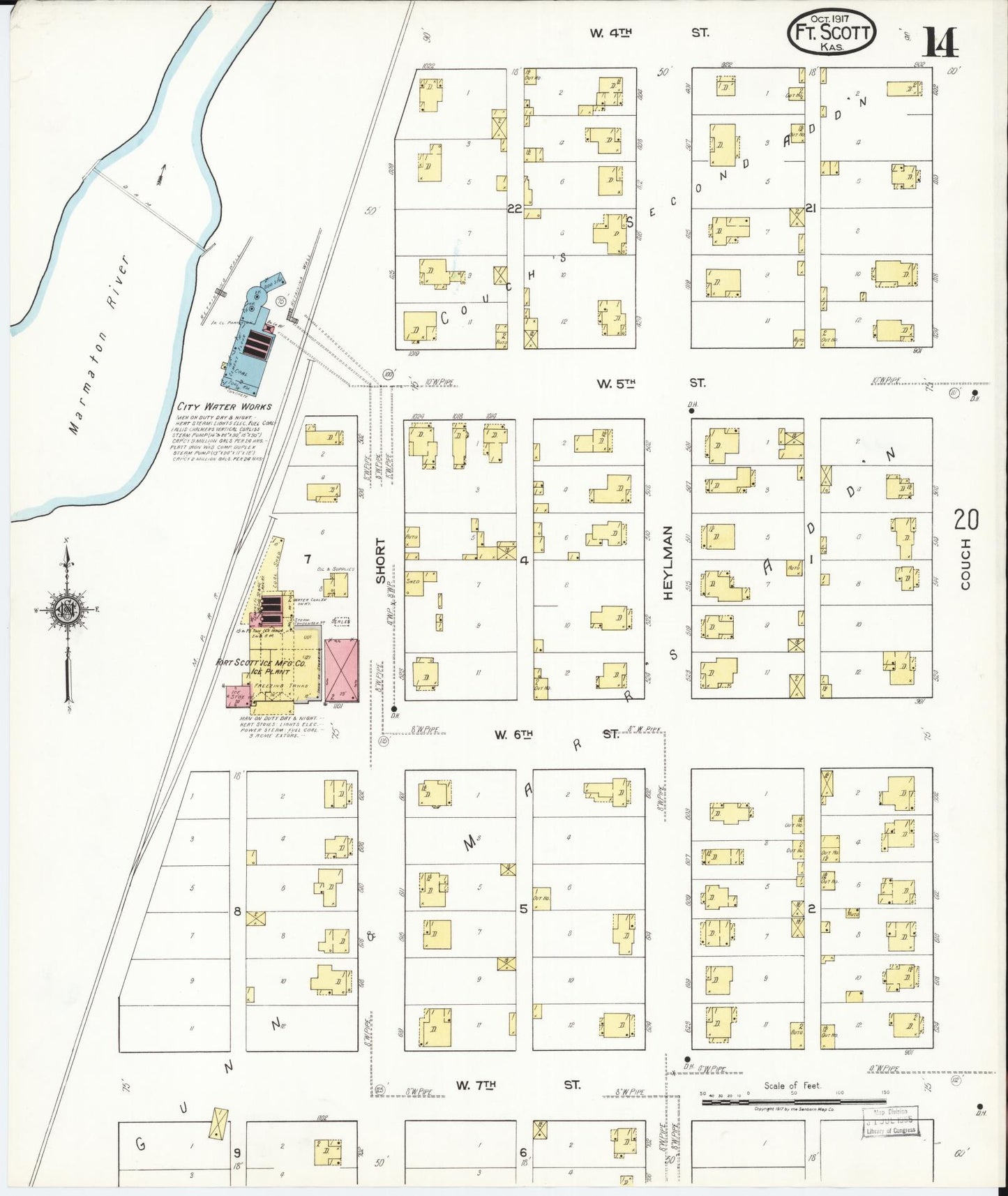 Sanborn Fire Insurance Map from Fort Scott, Bourbon County, Kansas (1917), Sheet #0014 - Complete Map Set gallery image, historic Sanborn map, vintage wall art, Kansas Kansas