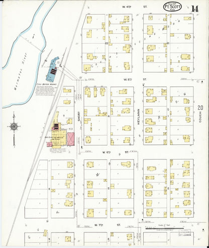 Sanborn Fire Insurance Map from Fort Scott, Bourbon County, Kansas (1917), Sheet #0014 - Complete Map Set gallery image, historic Sanborn map, vintage wall art, Kansas Kansas