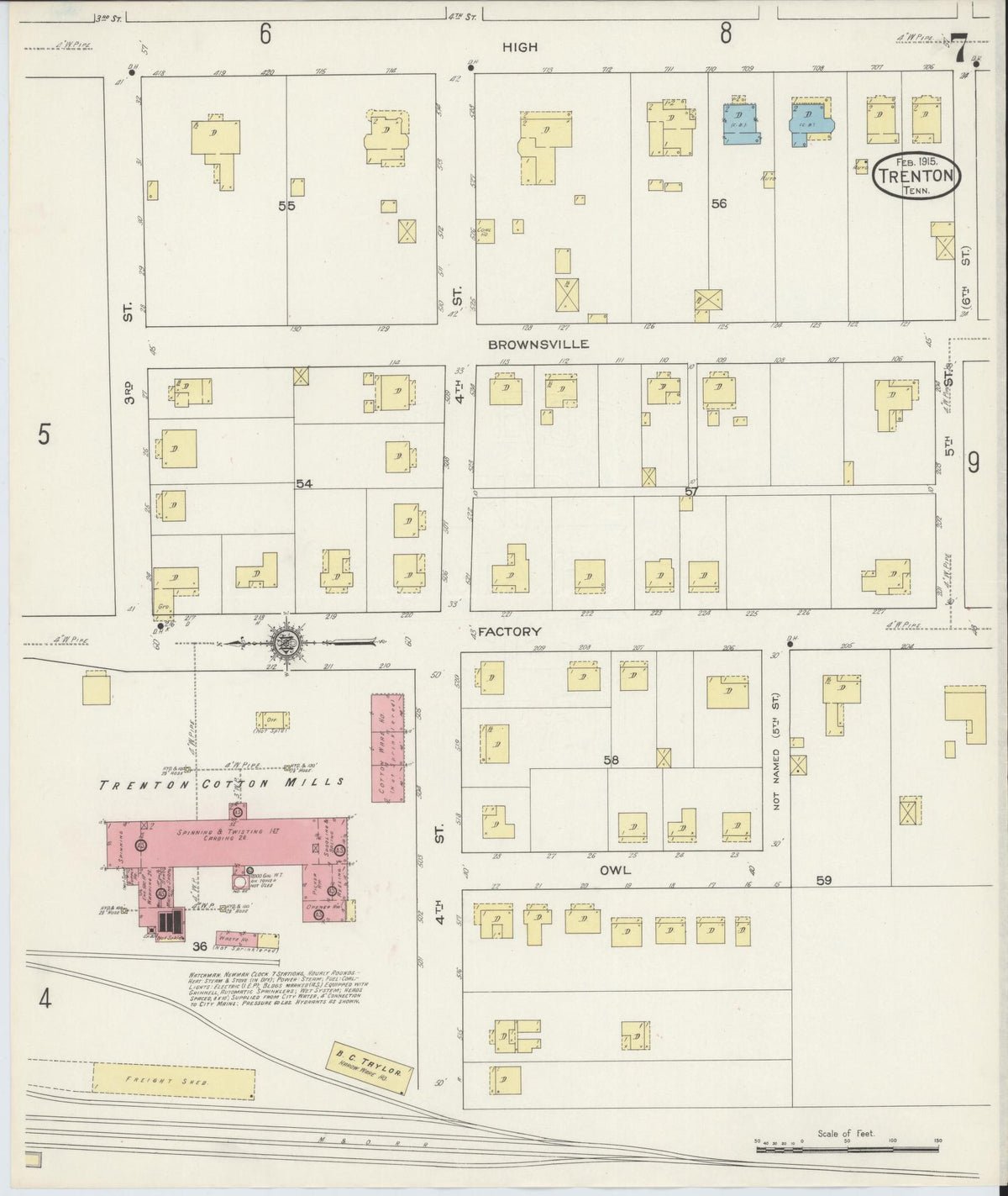 Sanborn Fire Insurance Map from Trenton, Gibson County, Tennessee (1915), Sheet #0007 - Complete Map Set gallery image, historic Sanborn map, vintage wall art, Tennessee Tennessee