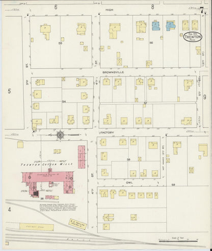 Sanborn Fire Insurance Map from Trenton, Gibson County, Tennessee (1915), Sheet #0007 - Complete Map Set gallery image, historic Sanborn map, vintage wall art, Tennessee Tennessee