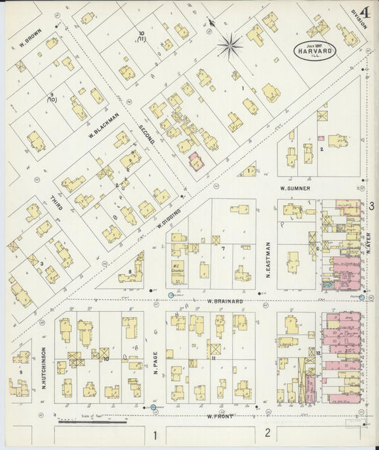 Sanborn Fire Insurance Map from Harvard, McHenry County, Illinois (1897), Sheet #0004 - Historic Sanborn Fire Insurance Map Print, vintage old map wall art, antique decor, genealogy gift, Illinois Illinois map