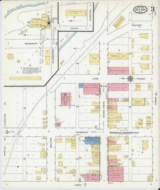 Sanborn Fire Insurance Map from Des Arc, Prarrie County, Arkansas (1918), Sheet #0003 - Historic Sanborn Fire Insurance Map Print, vintage old map wall art, antique decor, genealogy gift, Arkansas Arkansas map