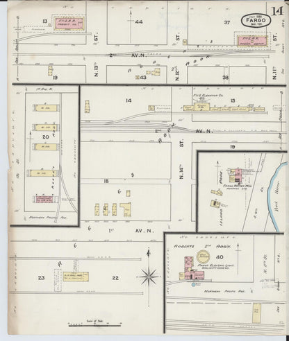 Sanborn Fire Insurance Map from Fargo, Cass County, North Dakota (1888), Sheet #0014 - Complete Map Set gallery image, historic Sanborn map, vintage wall art, North Dakota North Dakota