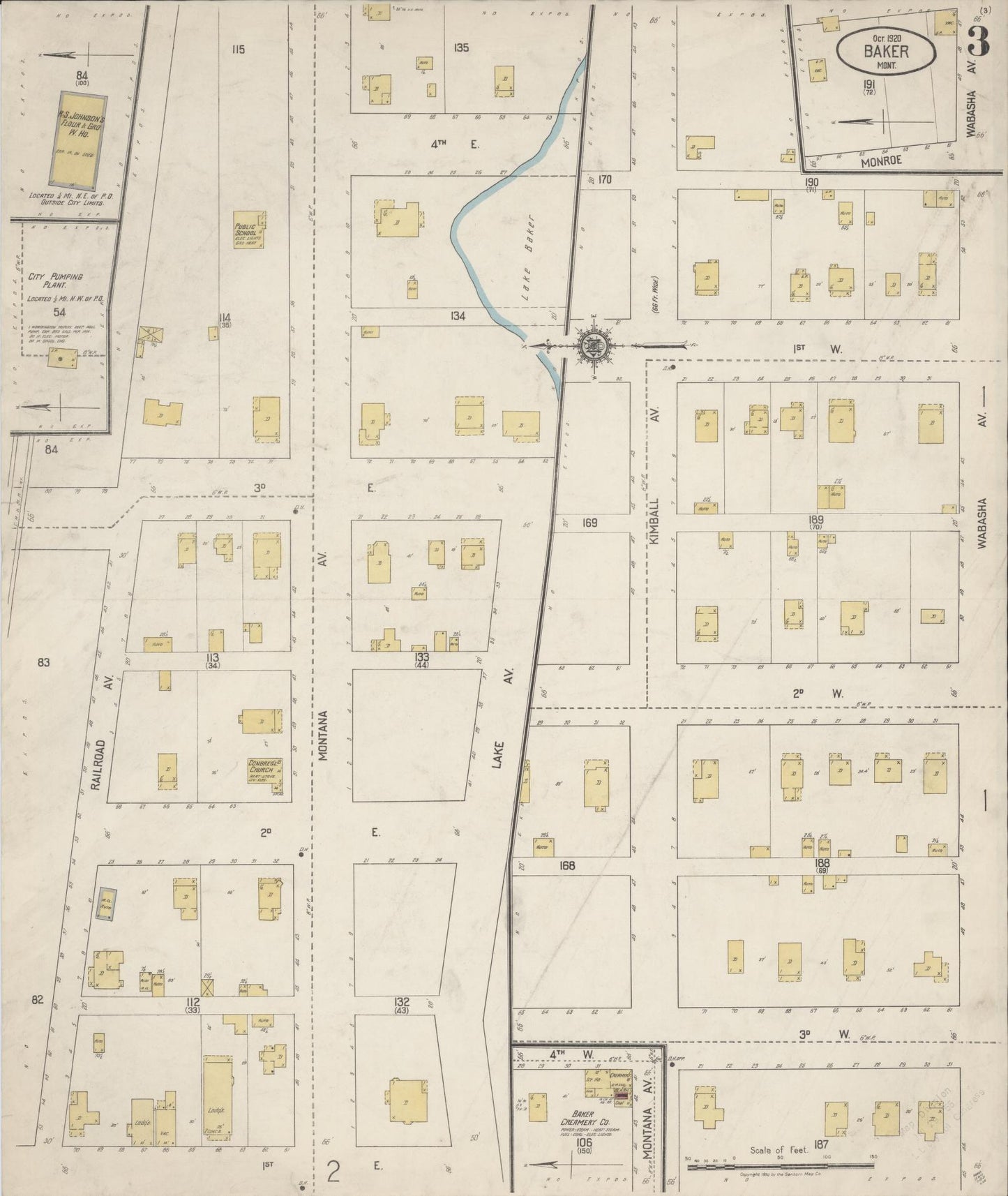 Sanborn Fire Insurance Map from Baker, Fallon County, Montana (1920), Sheet #0003 - Complete Map Set gallery image, historic Sanborn map, vintage wall art, Montana Montana