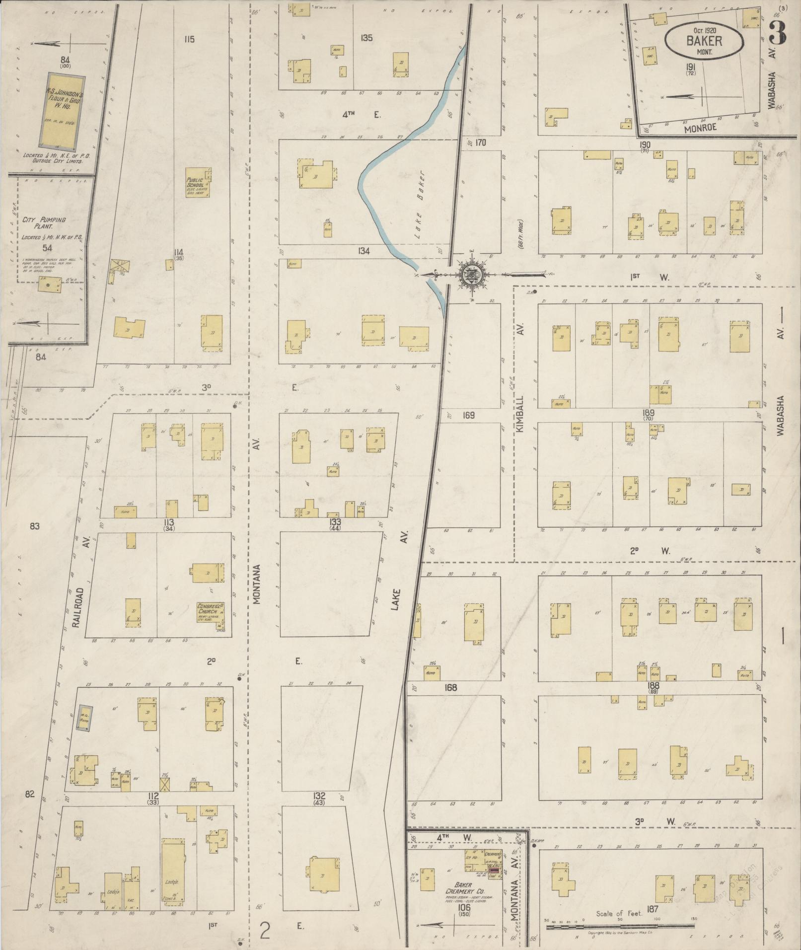 Sanborn Fire Insurance Map from Baker, Fallon County, Montana (1920), Sheet #0003 - Complete Map Set gallery image, historic Sanborn map, vintage wall art, Montana Montana