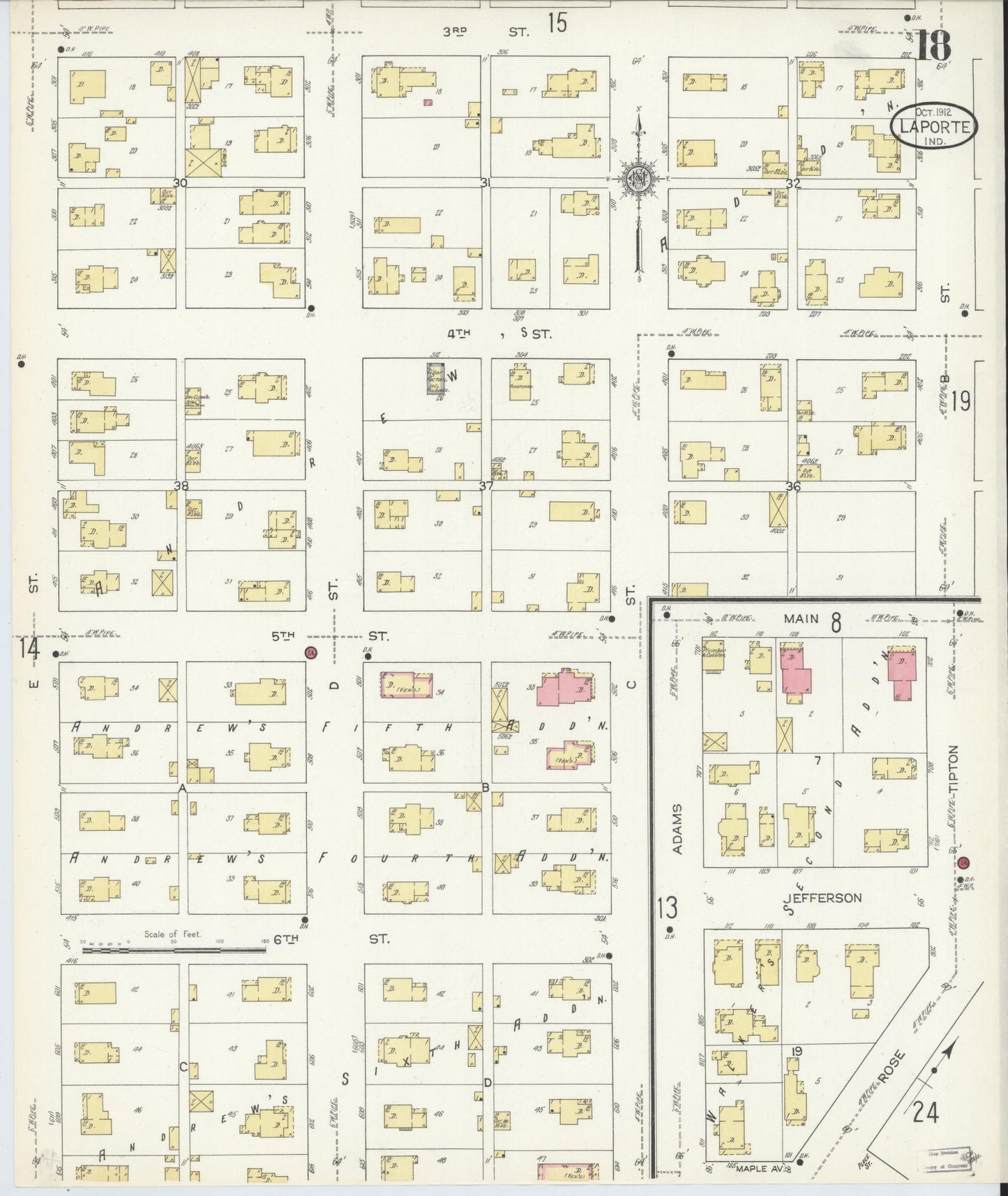 Sanborn Fire Insurance Map from La Porte, La Porte County, Indiana (1912), Sheet #0018 - Historic Sanborn Fire Insurance Map Print, vintage old map wall art, antique decor, genealogy gift, Indiana Indiana map