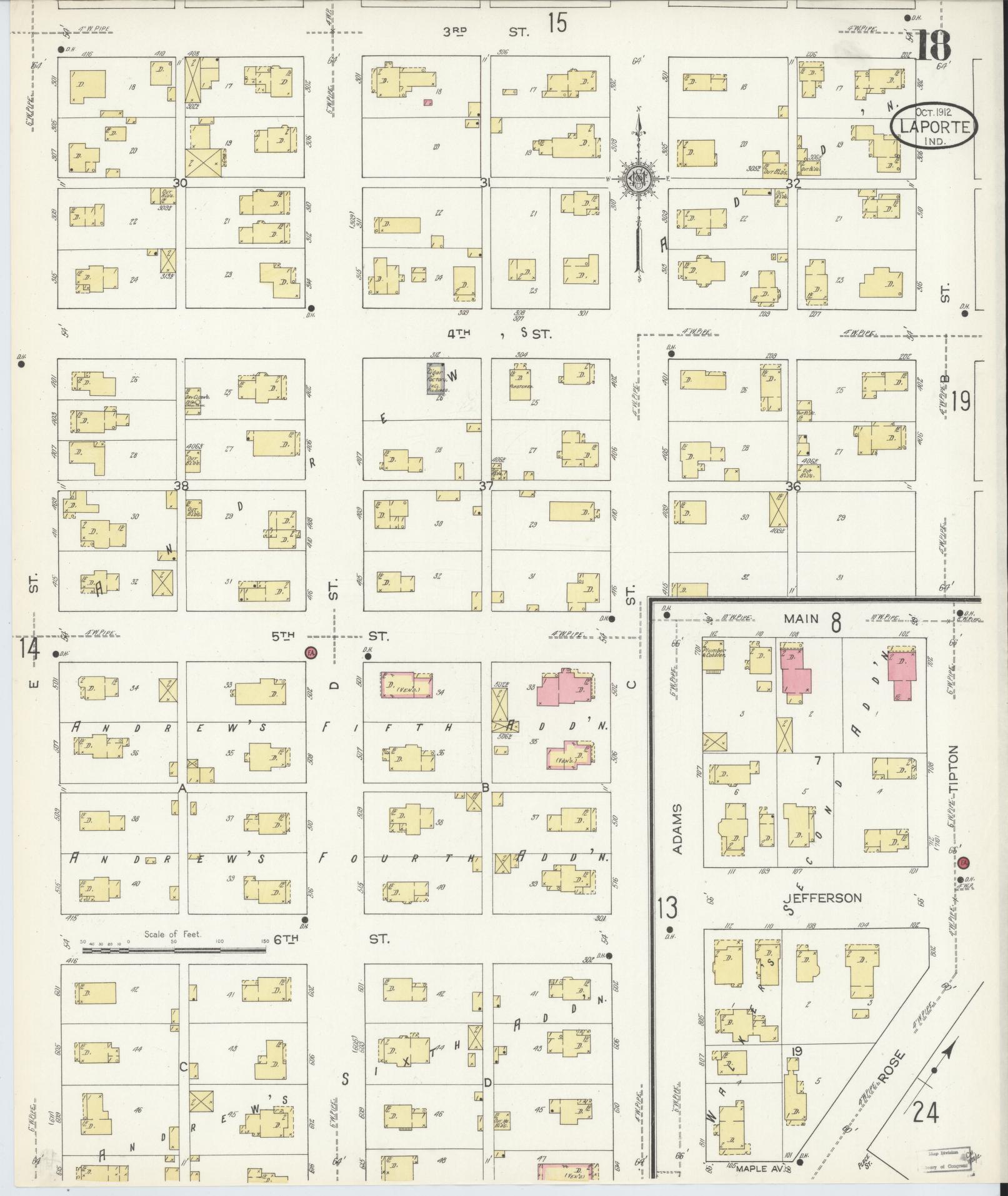 Sanborn Fire Insurance Map from La Porte, La Porte County, Indiana (1912), Sheet #0018 - Historic Sanborn Fire Insurance Map Print, vintage old map wall art, antique decor, genealogy gift, Indiana Indiana map