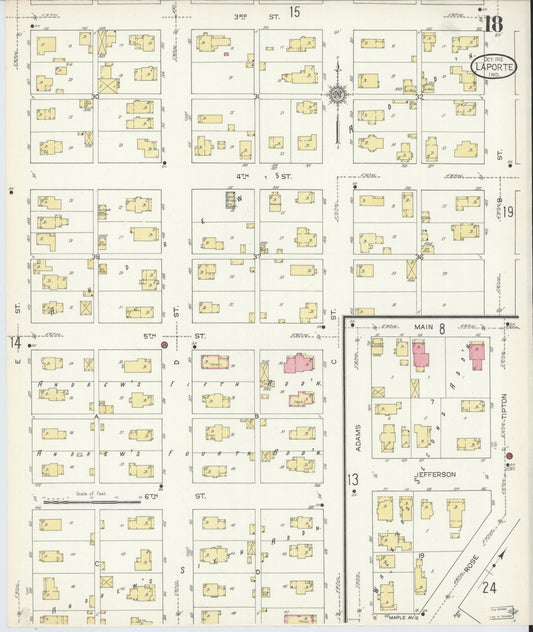 Sanborn Fire Insurance Map from La Porte, La Porte County, Indiana (1912), Sheet #0018 - Historic Sanborn Fire Insurance Map Print, vintage old map wall art, antique decor, genealogy gift, Indiana Indiana map