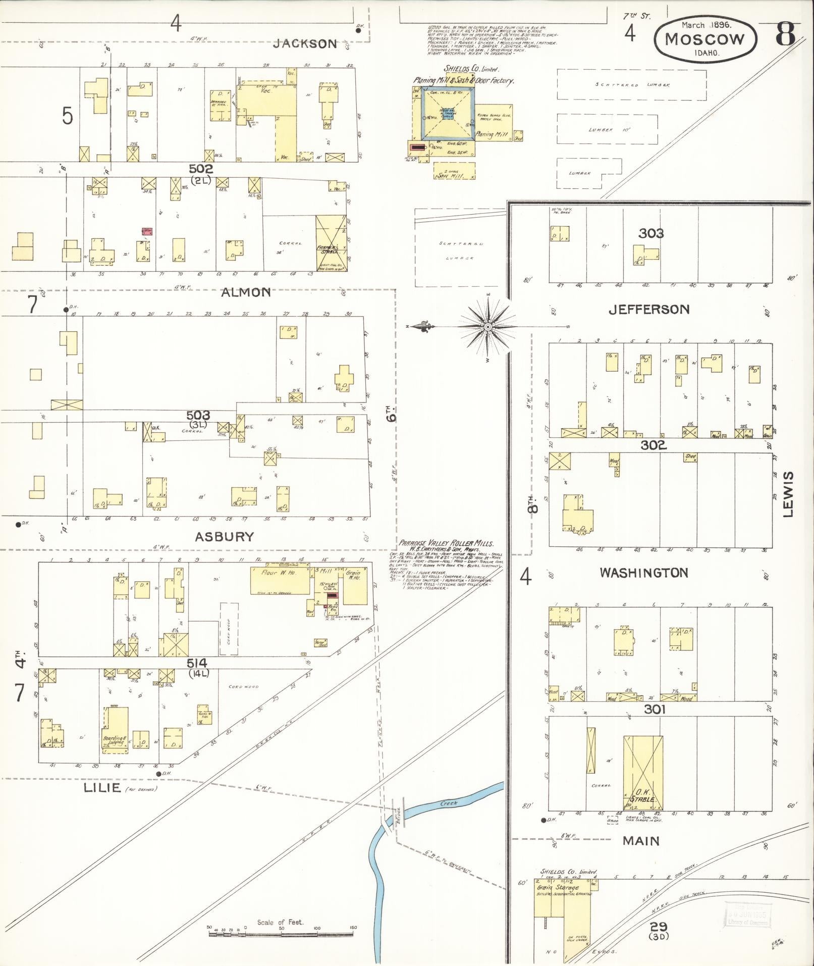 Sanborn Fire Insurance Map from Moscow, Latah County, Idaho (1896), Sheet #0008 - Complete Map Set gallery image, historic Sanborn map, vintage wall art, Idaho Idaho