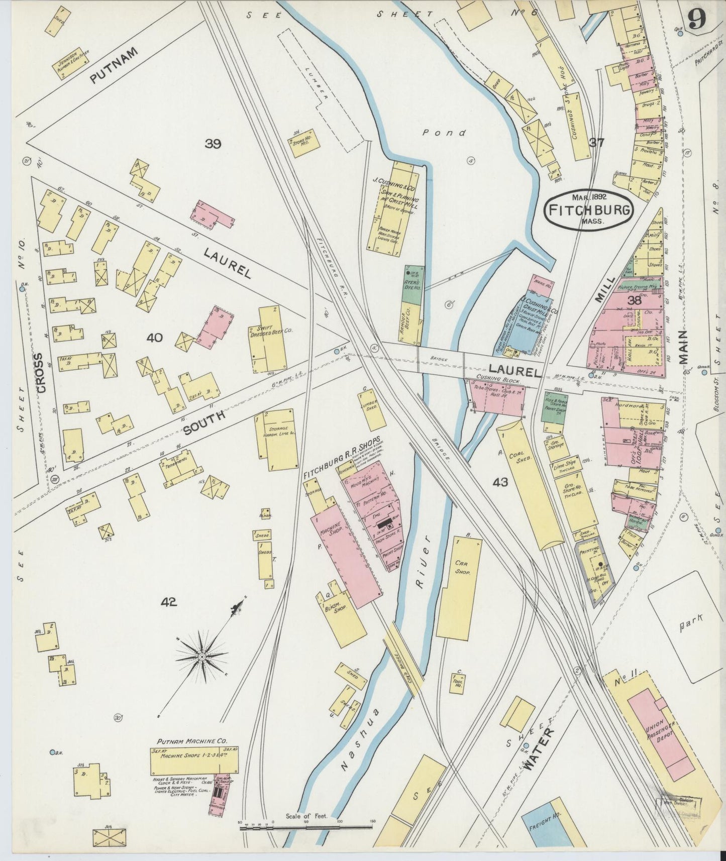 Sanborn Fire Insurance Map from Fitchburg, Worcester County, Massachusetts (1892), Sheet #0009 - Complete Map Set gallery image, historic Sanborn map, vintage wall art, Massachusetts Massachusetts