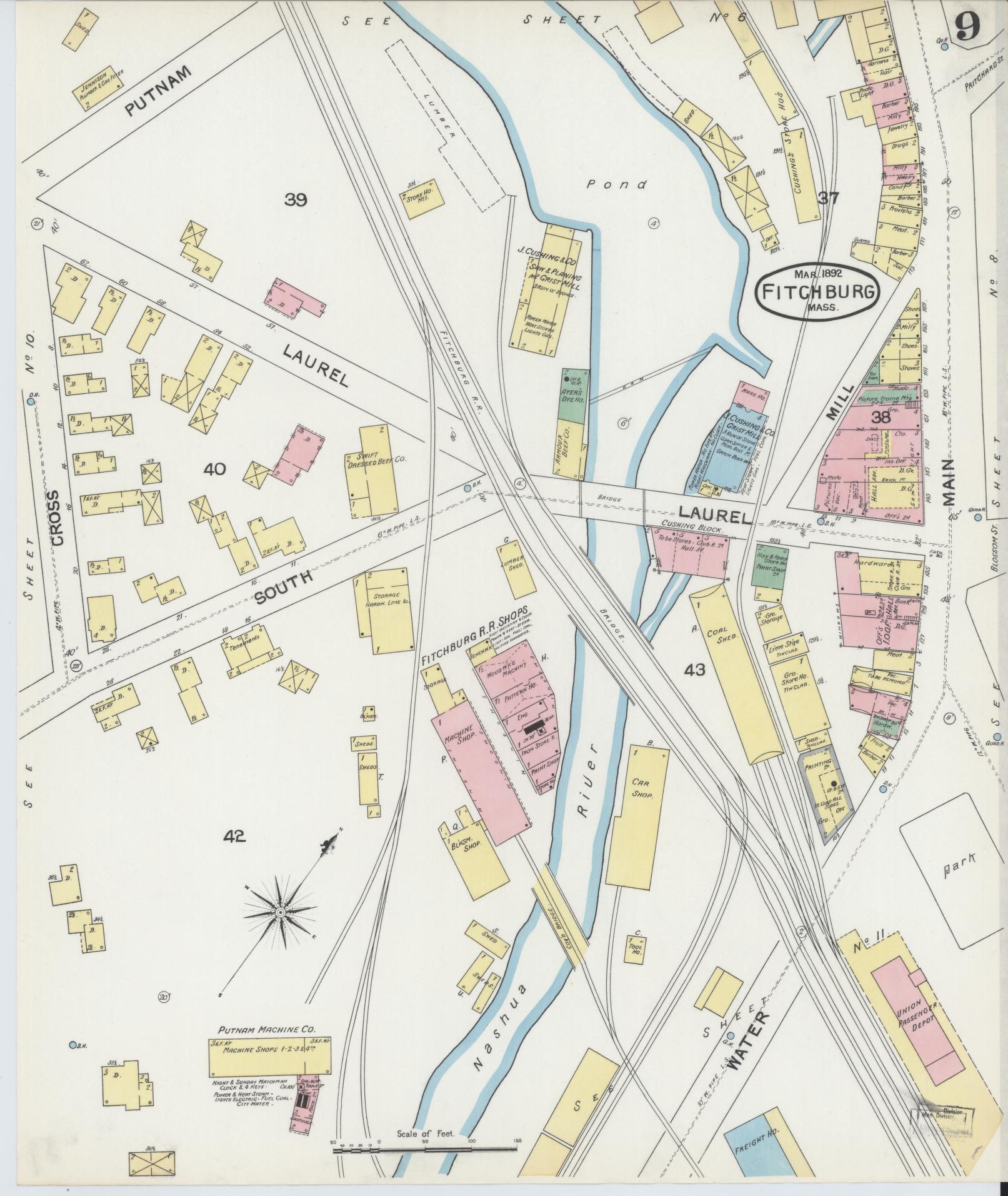 Sanborn Fire Insurance Map from Fitchburg, Worcester County, Massachusetts (1892), Sheet #0009 - Complete Map Set gallery image, historic Sanborn map, vintage wall art, Massachusetts Massachusetts